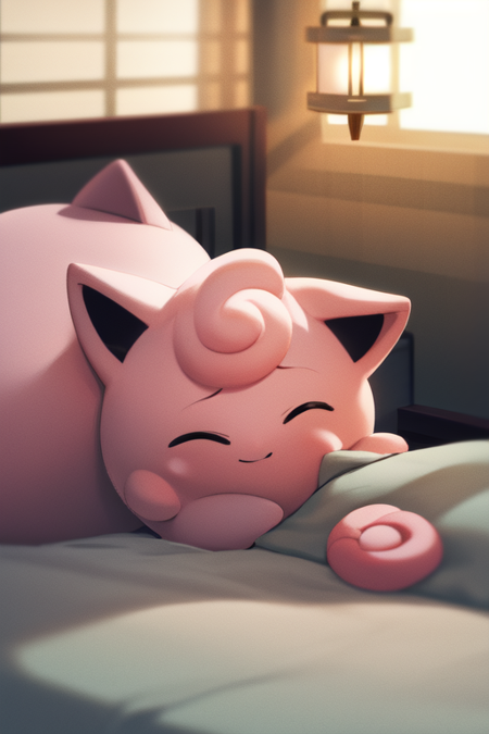 jigglypuff, sleeping, lying, bed, closed eyes