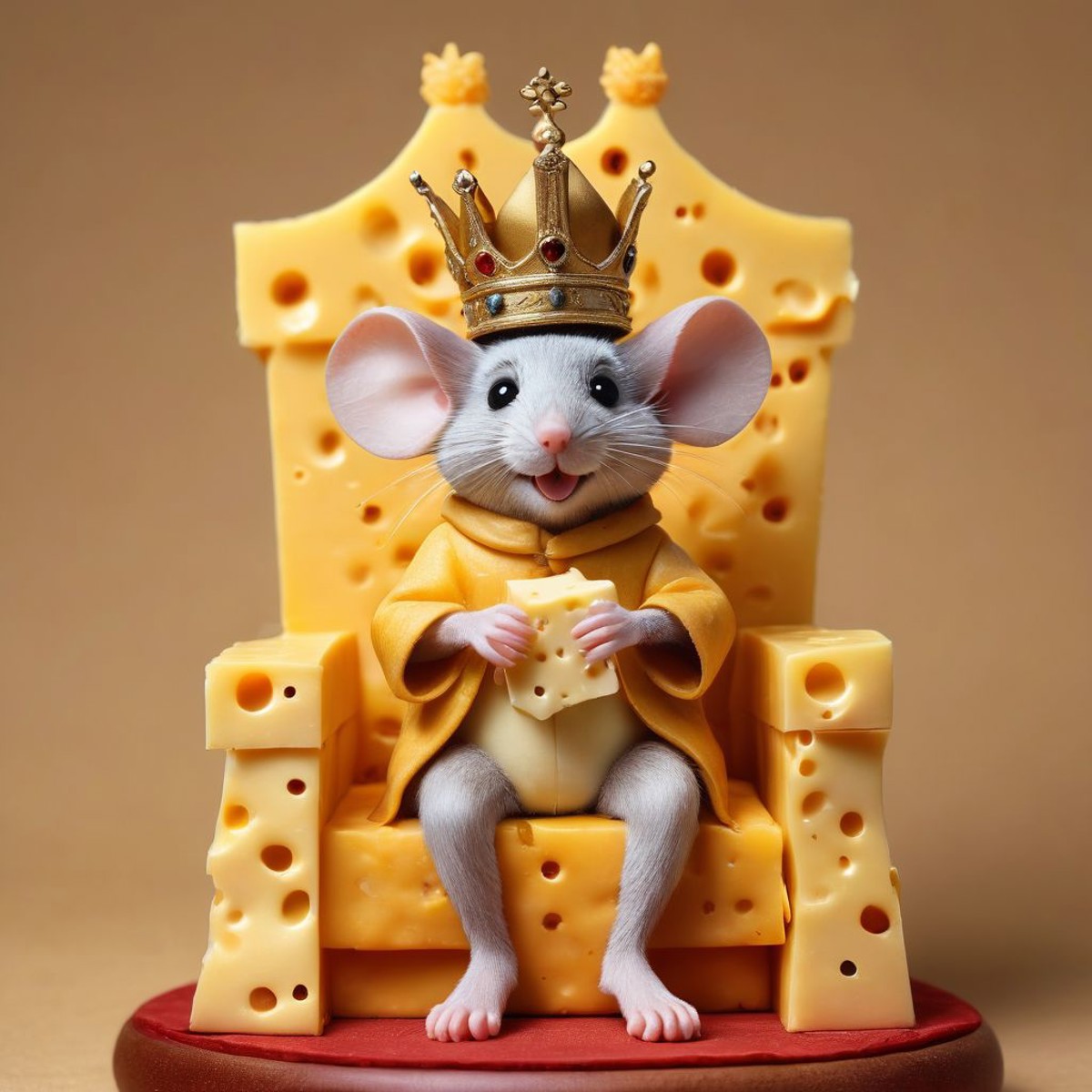 mouse king sitting on throne made of cheese