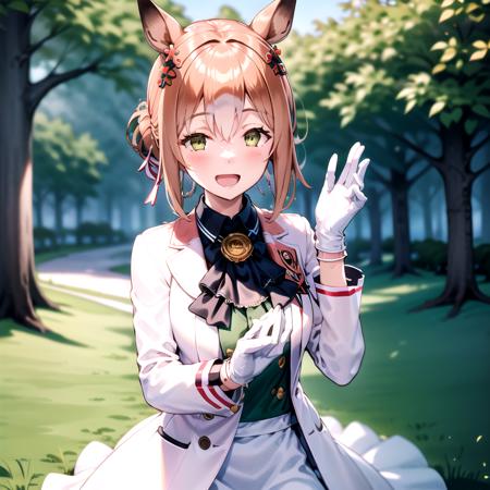 masterpiece, 8k wallpaper, best quality, 1girl, FineMotion, <lora:FineMotion>, smile, solo, blush,smile, grass, long sleeves, white gloves,hiten1, solo, open mouth,