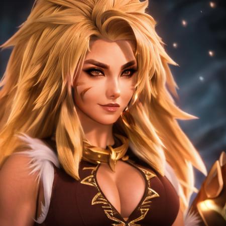 <lora:MashaMobileLegendsLora:1>  fit muscular woman, blonde long spiky hair, brown marking on cheek, brown revealing tank top, golden and black gloves with fur cuffs and silver metallic claws, golden necklace,beautiful girl, high detail skin, high detail eyes, high detail hair, toned body,  skimpy,5 finger, highres, ultra detailed:1, 4k, high quality, ultra realistic, sharpen image, full body, hotporn, award winning photography, Professional Photo, full body shot, detailed eyes, Highly detailed, fine details, intricate, sharpen picture, colorfull picture,vivid colors, small breasts:1.2, highres, ultra detailed:1.3, 4k, high quality, ultra realistic, sharpen image, extremely detailed CG unity 8k wallpape, hdr, extremely intricate, High Detail:1, Sharp focus, soft cinematic light, looking at viewer, detailed pupils, cute smile, 4k textures, soft cinematic light, cinematic look, insane details, hyperdetailed, Highly detailed,