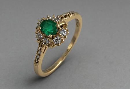 score_9, score_8_up, score_7_up, score_6_up, score_5_up, score_4_up,<lora:Fant5yP0ny:0.8> Ring; This gold ring has several tiny diamonds set around a central emerald.  Tiny barbs line the inside of the ring,