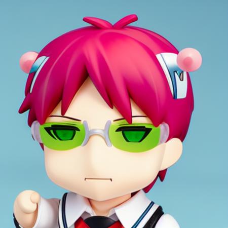 ((nendoroid figurine)) BORING-PSYCHIC 1boy_pink_hair_green_glasses_anime_handsome