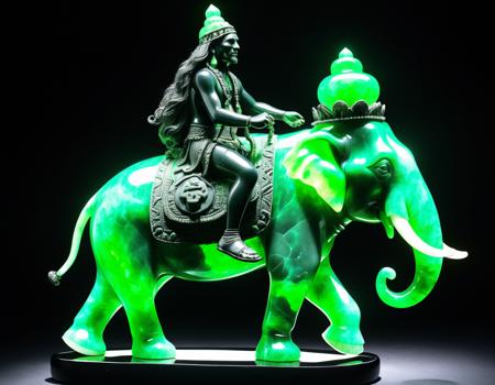 A psychedelic hippie riding an Elephant  (made of glowing green Obsidian Jade:1.3) <lora:Obsidian_Jade_Style:1> <lora:add-detail-xl:1>