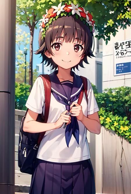 uiharu_kazari,  <lora:Kazari_v1-000008:1>, 
(8k, RAW photo, best quality, masterpiece:1.2),
1girl, bag, sakugawa_school_uniform, school_uniform, serafuku, solo, school_bag, holding_strap, jaggy_line, smile, shoulder_bag, backpack, red_neckerchief