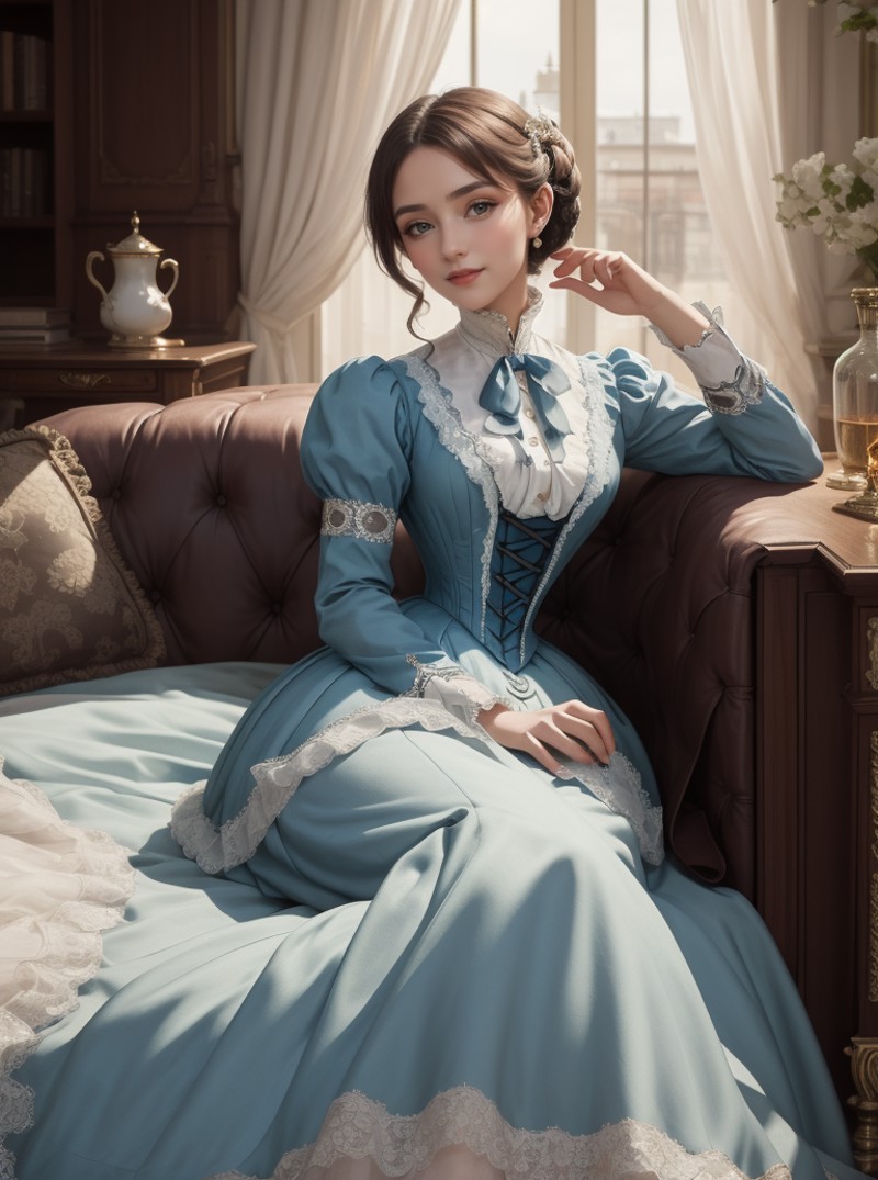 8k, masterpiece, highly detailed, high quality,
1girl, wearing a blue (victorian dress), <lora:victorian_dress-SD-2.0:1>
s...