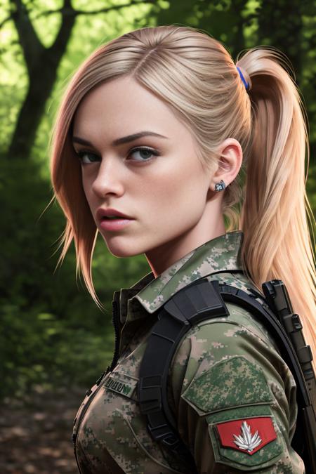 photo of a tough S010_AlexGrey, in (the woods),  wearing (military clothes:1.2), sunset, (volumetric lighting), (8k, RAW photo, 85mm, best quality, ultra high res, photorealistic, masterpiece, ultra-detailed), Unreal Engine