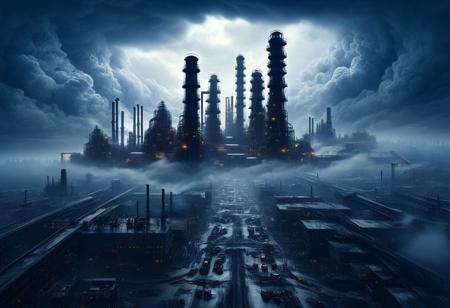 BREAK dark speckled clouds, abstract, attention to details, Photorealistic, Hyperrealistic, Hyperdetailed, analog style, soft lighting, subsurface scattering, realistic, heavy shadow
 <lora:dvr-lnds-sdxl:1> dvr-lnds-sdxl, grim, dark athmosphere, industrialbuilding, rich light and shadow, machinery factory is manufacturing realistic, the horizon is hidden behind dusty clouds and the silhouettes of giant factories and pipes, the whole land is hidden behind the buildings of industrial complexes, tower (A giant tower covered in antennas and spikes, its top hidden by clouds, the tower radiates an ominous light from a central entrance at its base) <lora:EMS-61413-EMS:0.500000>,<lora:EMS-274228-EMS:0.500000>,<lora:EMS-283796-EMS:1.000000>