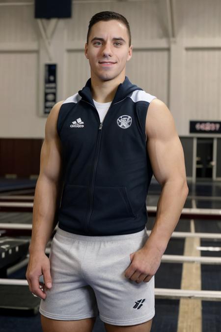 (full body) <lora:jake_dalton-04:1> photo of jake_dalton wearing a well-fitted windbreaker and shorts and socks, blurred background, depth of field, classic gymnasium, old-school vibe, natural lighting, natural relaxed expression