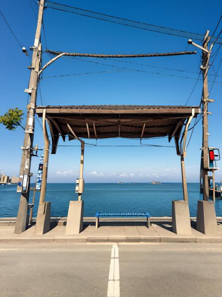 masterpiece, best quality, ultra-detailed, illustration,
shimonadaeki, outdoors, sky, scenery, ocean, horizon, power lines, cloud, blue sky, sunset, utility pole,  train station
 <lora:shimonadaeki:1>