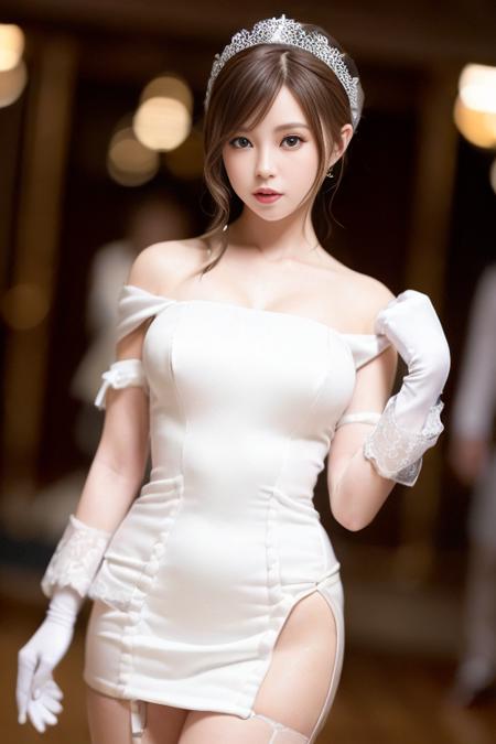 (photo realistic:1.55), <lora:reia02:1>, masterpiece, best quality, detailed, blurry, depth_of_field, blurry_background, blurry_foreground, 1girl, gloves, white_gloves, dress, motion_blur, photo_\(medium\), solo, white_dress