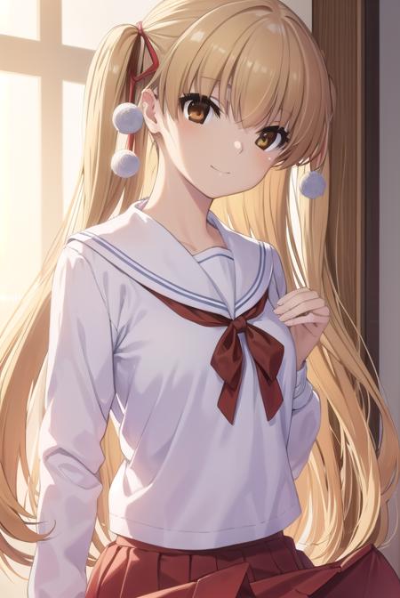 miutakanashi, <lora:miu takanashi s1-lora-nochekaiser:1>,
miu takanashi, long hair, blonde hair, ribbon, twintails, (brown eyes:1.5), hair ribbon, two side up, smile,
BREAK skirt, long sleeves, school uniform, serafuku, white sailor collar, (red skirt:1.2), (white shirt:1.2),
BREAK indoors, classroom,
BREAK looking at viewer, (cowboy shot:1.5),
BREAK <lyco:GoodHands-beta2:1>, (masterpiece:1.2), best quality, high resolution, unity 8k wallpaper, (illustration:0.8), (beautiful detailed eyes:1.6), extremely detailed face, perfect lighting, extremely detailed CG, (perfect hands, perfect anatomy),