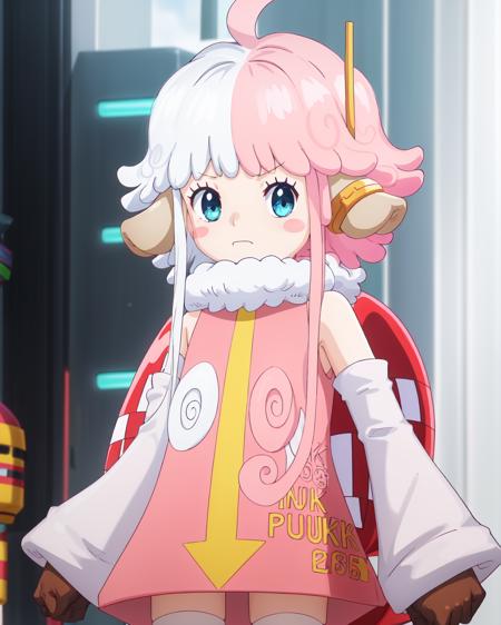 <lora:Atlas-10:0.8>,1girl,pink hair, white hair, blue eyes, multicolored hair, animal ears,long hair,two-tone hair, gloves, blush stickers, necktie,detached sleeves, dress,