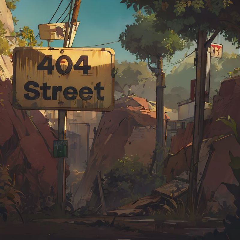A 404 Street Sign in a Cartoonish Environment