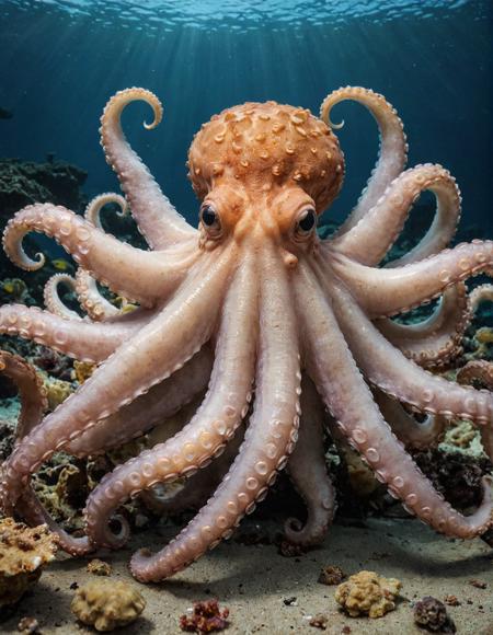 masterpiece, best quality, an octopus at the bottom of the sea