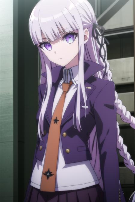 kyokokirigiri, <lora:kyouko kirigiri s1-lora-nochekaiser:1>,
kyouko kirigiri, long hair, bangs, ribbon, (purple eyes:1.1), hair ribbon, purple hair, braid, single braid, side braid,
BREAK skirt, shirt, gloves, long sleeves, jacket, white shirt, pleated skirt, open clothes, necktie, collared shirt, black skirt, open jacket, black jacket, black ribbon, brown necktie,
BREAK outdoors, classroom,
BREAK looking at viewer, (cowboy shot:1.5),
BREAK <lyco:GoodHands-beta2:1>, (masterpiece:1.2), best quality, high resolution, unity 8k wallpaper, (illustration:0.8), (beautiful detailed eyes:1.6), extremely detailed face, perfect lighting, extremely detailed CG, (perfect hands, perfect anatomy),