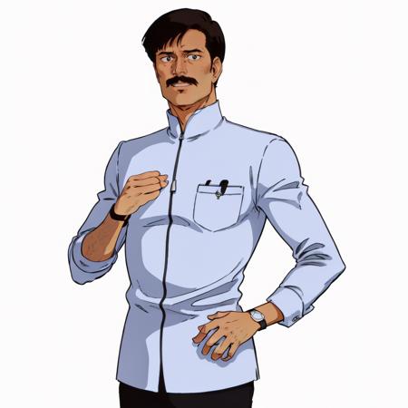 masterpiece,high quality,white background,solo,
<lora:hasan001:0.7>,
hasan,1man,
short hair,black hair,black eyes,mustache,
doctor,uniform,zipper,breast pocket,pen,long sleeves,sleeves rolled up,
stethoscope,
wristwatch,
pants,