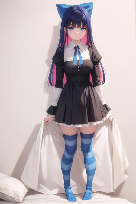 psgstocking, <lyco:psg stocking-lyco-nochekaiser:1>,
psg stocking, blue eyes, blue hair, colored inner hair, hair bow, long hair, multicolored hair, pink hair, two-tone hair, bangs, blunt bangs, (bright pupils:1.5),
brooch, striped, (striped thighhighs:1.2), thighhighs, dress, black dress, puffy sleeves, long sleeves, skirt, shirt, collared shirt, white shirt,
BREAK indoors, bed,
BREAK looking at viewer, (full body:1.5),
BREAK <lyco:GoodHands-beta2:1>, (masterpiece:1.2), best quality, high resolution, unity 8k wallpaper, (illustration:0.8), (beautiful detailed eyes:1.6), extremely detailed face, perfect lighting, extremely detailed CG, (perfect hands, perfect anatomy),