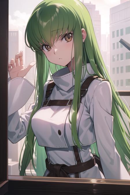 codegeasscc, <lora:cctest:1>, cc, (brown eyes:1.5), green hair, long hair, straight hair,
BREAK straitjacket, (white straitjacket:1.5), wide sleeves,
BREAK outdoors, city,
BREAK looking at viewer, BREAK <lora:GoodHands-vanilla:1>, (masterpiece:1.2), best quality, high resolution, unity 8k wallpaper, (illustration:0.8), (beautiful detailed eyes:1.6), extremely detailed face, perfect lighting, extremely detailed CG, (perfect hands, perfect anatomy),