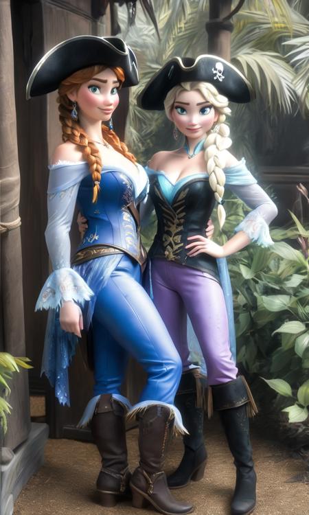 analog film photo ((pirate Caribian 2women( Anna and Elsa Frozen:1.6):1.6),(freckles:1.4):1.6)smiles,look at me full body electric lilac-blue leather pants . faded film, desaturated, 35mm photo, grainy, vignette, vintage, Kodachrome, Lomography, stained, highly detailed, found footage, dystopian style ((pirate Caribian 2women( Anna and Elsa Frozen:1.6):1.6),(freckles:1.4):1.6)smiles,look at me full body electric lilac-blue leather pants . bleak, post-apocalyptic, somber, dramatic, highly detailed, gothic style ((pirate Caribian 2women( Anna and Elsa Frozen:1.6):1.6),(freckles:1.4):1.6)smiles,look at me full body electric lilac-blue leather pants . dark, mysterious, haunting, dramatic, ornate, detailed, horror-themed ((pirate Caribian 2women( Anna and Elsa Frozen:1.6):1.6),(freckles:1.4):1.6)smiles,look at me full body electric lilac-blue leather pants . eerie, unsettling, dark, spooky, suspenseful, grim, highly detailed, Oil painting by John Singer Sargent ((pirate Caribian 2women( Anna and Elsa Frozen:1.6):1.6),(freckles:1.4):1.6)smiles,look at me full body electric lilac-blue leather pants. Elegant, refined, masterful technique,realistic portrayal, subtle play of light, captivating expression, rich details, harmonious colors, skillful composition, brush strokes, chiaroscuro., Oil painting by Van Gogh ((pirate Caribian 2women( Anna and Elsa Frozen:1.6):1.6),(freckles:1.4):1.6)smiles,look at me full body electric lilac-blue leather pants . Expressive, impasto, swirling brushwork, vibrant, brush strokes, Brushstroke-heavy, Textured, Impasto, Colorful, Dynamic, Bold, Distinctive, Vibrant, Whirling, Expressive, Dramatic, Swirling, Layered, Intense, Contrastive, Atmospheric, Luminous, Textural, Evocative, SpiraledVan Gogh style, on a tropical island in a picturesque jungle full of bright unusual flowers