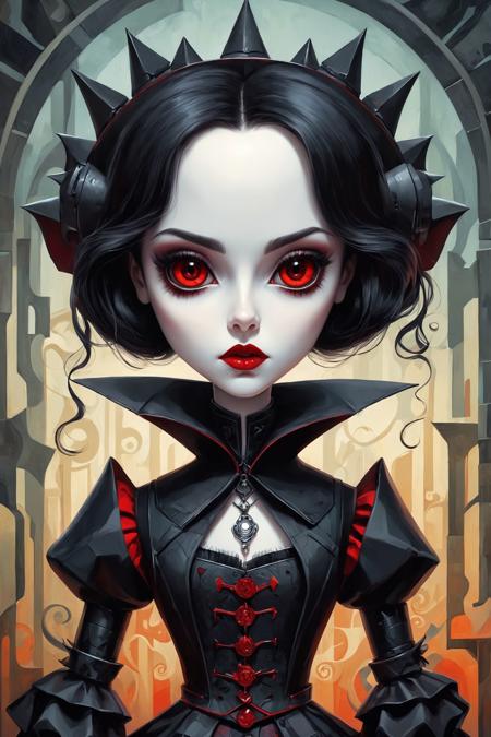 bold vampire,doll,inquisitor,robot, cubist illustration