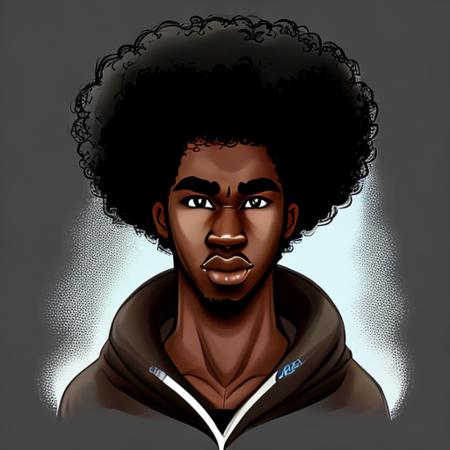 Evang, A Black man with an afro, comic art