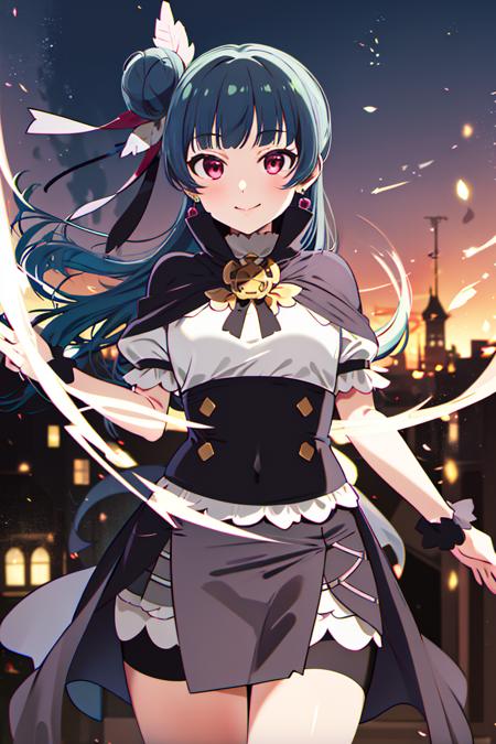 ((masterpiece,best quality)), absurdres,
<lora:Yohane_Genjitsu_no_Yohane:0.7>, Yohane_Genjitsu_no_Yohane, single side bun, black capelet, 
solo, smiling, looking at viewer, cowboy shot,
magic shop, cinematic composition, dynamic pose,