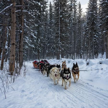 Dog Sledding: The traditional mode of transportation in snowy regions.