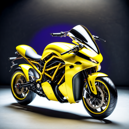 photo, a black and yellow motorcycle on a dark background (InsectBike style:1) <lora:djzInsectBikeV21:1>