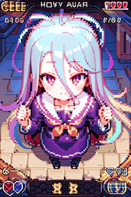 masterpiece, best quality,  (little girl:1.2) , (aged down:1.2),  school uniform , Pixel art
very long hair,blue hair, multicolored hair,  hair between eyes,