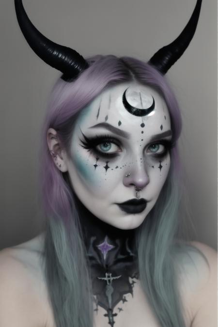 a woman with a full moon face paint , witch_style