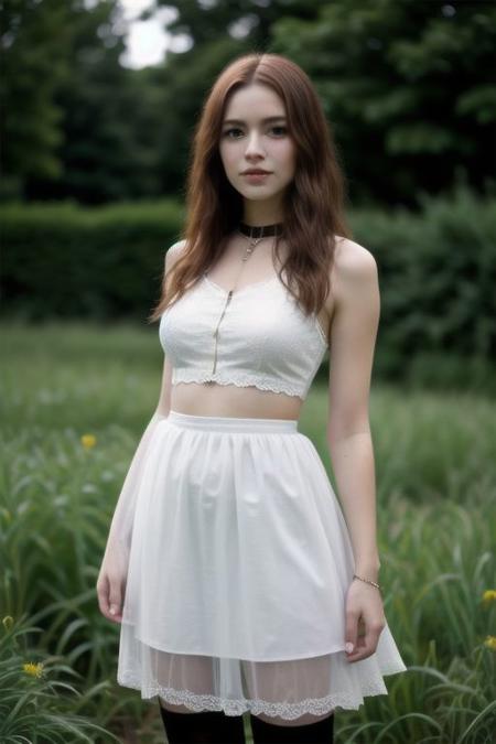 analog photo, ((metal slave collar)), chain hanging down neck,
a gorgeous young woman, 18 years old, skinny, cblemish, simple dress, transparent dress
lace, stockings, short blut skirt, crop top,
redhead, red hair,
,in a castles garden, obedient,
innocent, in love, girlish, sexy, petite, realistic skin , texture, bokeh, sharp focus on subject,