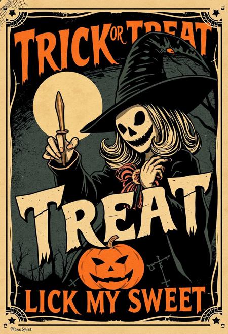 "TRICK OR TREAT LICK MY SWEET"
Vintage poster design, retro