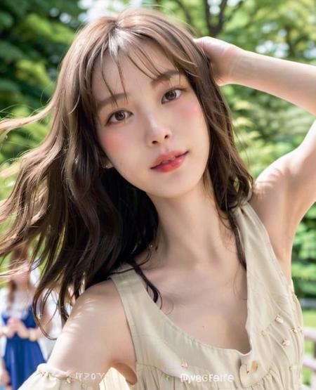 upper body portrait of  slender 1girl, <lora:Tarumi:1>,  split bang, wavy hair, dress, spin:0.5, dance, at Liechtenstein town, out door, close up , look at viewer