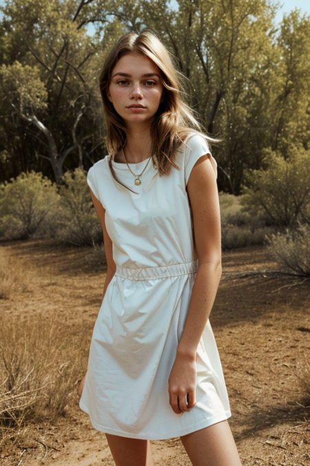 AnnaKolding, Parisienne dress, feminine pose, well-lit wooden structure, abandoned Wild West ghost town, late afternoon, colorful red orange yellow light, very emotional camera angle, medium format camera, in the style of (Life Magazine)