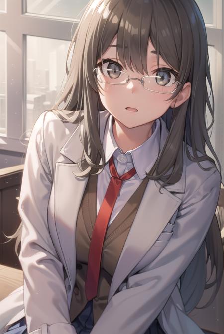 riofutaba, <lora:riofutabatest:1>,
rio futaba, black-framed eyewear, (brown eyes:1.7), glasses, (grey hair:1.5), hair between eyes, over-rim eyewear, semi-rimless eyewear, long hair, sidelocks,
BREAK blazer, blue skirt, brown jacket, coat, collared shirt, jacket, lab coat, long sleeves, miniskirt, necktie, open clothes, open coat, pleated skirt, red necktie, school uniform, shirt, skirt, undershirt, (white coat:1.5), white shirt,
BREAK looking at viewer,
BREAK indoors, classroom,
BREAK <lora:GoodHands-vanilla:1>, (masterpiece:1.2), best quality, high resolution, unity 8k wallpaper, (illustration:0.8), (beautiful detailed eyes:1.6), extremely detailed face, perfect lighting, extremely detailed CG, (perfect hands, perfect anatomy),