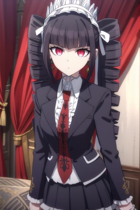 celestialudenberg, <lora:celestia ludenberg s1-lora-nochekaiser:1>,
celestia ludenberg, long hair, bangs, black hair, (red eyes:1.3), long sleeves, twintails, drill hair, twin drills,
BREAK skirt, shirt, black hair, long sleeves, jewelry, jacket, earrings, frills, necktie, black skirt, black jacket, red necktie, bonnet, print necktie,
BREAK outdoors, classroom,
BREAK looking at viewer, (cowboy shot:1.5),
BREAK <lyco:GoodHands-beta2:1>, (masterpiece:1.2), best quality, high resolution, unity 8k wallpaper, (illustration:0.8), (beautiful detailed eyes:1.6), extremely detailed face, perfect lighting, extremely detailed CG, (perfect hands, perfect anatomy),