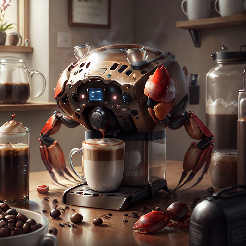 <lora:kHorrorCrab:.9> h0rrorCrab coffee machine
