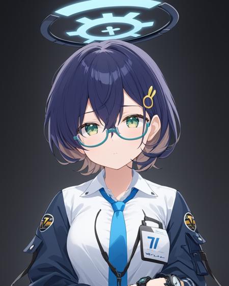 chihiro \(blue archive\),1girl, wristwatch, halo, jacket, glasses, solo, looking_at_viewer, blue_necktie, head_rest, white_shirt, rabbit_hair_ornament, long_sleeves, upper_body, collared_shirt, under-rim_eyewear
<lora:chihiro_(blue_archive)_image606_2023-11-26-000015:1>halo. gorgeous,key visual, vibrant, studio anime,award-winning, professional, highly detailed,high budget, cinemascope