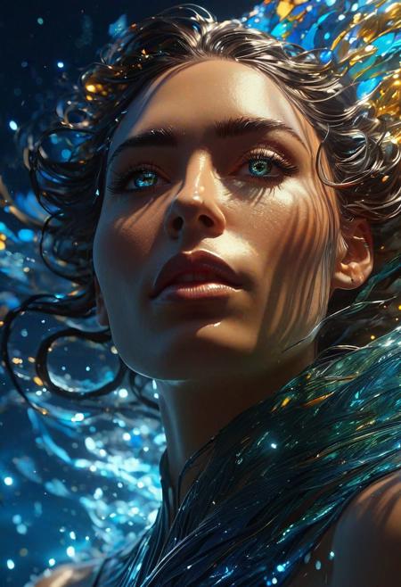 flying water, bioluminescent ,golden glow, dark ((mysterious woman)), many transparant cables, multilayered_eyes, soft lighting, sharp focus, by Marc Simonetti & Yoji Shinkawa & WLOP, paint drops, rough edges, trending on artstation, studio photo, intricate details, highly detailed, head and shoulders portrait, 8k resolution concept art portrait by Greg Rutkowski, Artgerm, WLOP, Alphonse Mucha dynamic lighting hyperdetailed intricately detailed Splash art trending on Artstation triadic colors Unreal Engine 5 volumetric lighting
 Surreal landscape, (Volumetric lighting, backlit, low key), (Light field photography, hard shadows, draconic atmosphere:1.2), (grim mood fully intimidating, in a strange factory in a fantasy world:1.3), focus on a hand conjuring a spell, glare accentuate, closeup, wispy magic wind evaporative, (strong spell, electrical burst:1.2), (in the style of Rick Amor and Michael Ancher hybrid:1.15), (red glow around a magical translucent wobbly magic arc:0.6), Cryptid theme, scaly flakey. Strikingly serious, (Detailed background, Blackening tone, Ebru swirl. Dramatic:1.2) ,continents,blue oceans,white clouds,celestial,ethereal glow,iridescent surface,opulent palaces,floating gardens,luminescent beings,impending collision,cosmic particles,magnetic disturbances,awe-inspiring,fusion of realms.,. shallow depth of field,vignette,highly detailed,high budget,(bokeh:1.14)