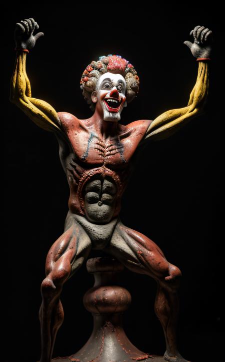 Impressionist painting (top-quality, 8K, masterpiece:1.3) A photo of a towering, sinister carnival clown statue, with twisted features and blood-red eyes, wearing a tattered circus costume, in an abandoned amusement park taken with a telephoto lens highly detailed, detailed skin, flickering neon lights
<lora:epi_noiseoffset2:1> . Loose brushwork, vibrant color, light and shadow play, captures feeling over form