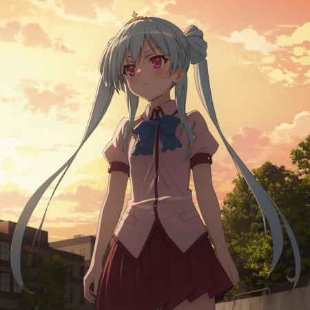 pina_sformkran_estor, school uniform, park, standing, twintails, sunset  <lora:pina_sformkran_estor_v1:0.8>, masterpiece, best quality