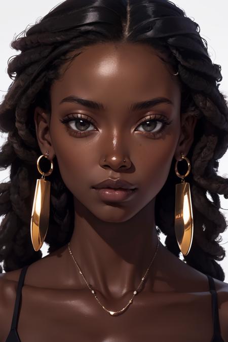 n14d0ll, 1girl, black hair, dark skin, dark-skinned female, portrait, short dreadlocks<lora:n14d0ll:0.7>  masterpiece, best quality, <lora:age_slider_v20:1> <lora:detail_slider_v4:1>