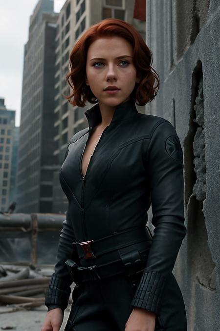 real, atmospheric scene, masterpiece, best quality, (detailed face, detail skin texture, ultra-detailed body),(cinematic light:1.1),
<lora:scarlettjohansson_blackwidow_lora_smf_01-000004:0.8>, 1girl, scarl3ettblackw-smf, solo, red hair, realistic, short hair, lips, blue eyes, bodysuit, black bodysuit, portrait, city ruins, close-up