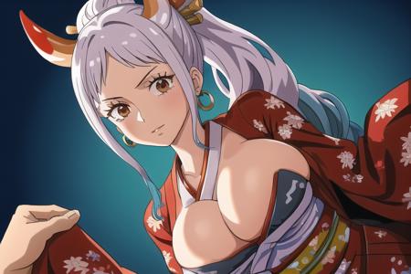 yamatowanpi,(best quality:1.0),(highly detailed:1.0),(1girl:1.3),sfw,28years old,shiny skin, shiny hair, tall female,  huge breasts,yamato \(one piece\),sideboob, multicolored hair,
kimono,pov,