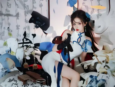 NSFW WAN2.2 T2V Blue and white cheongsam short skirt and white high heels