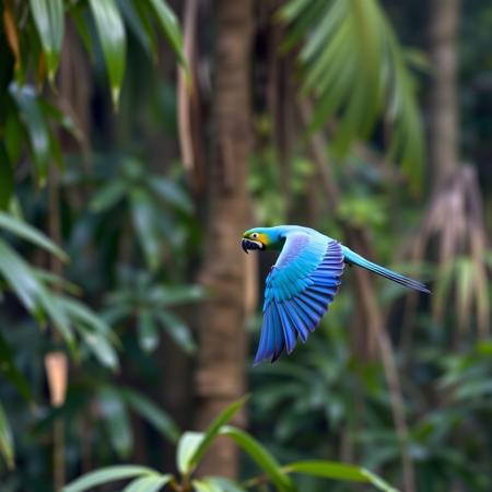 Blue Parrot flying in the jungle