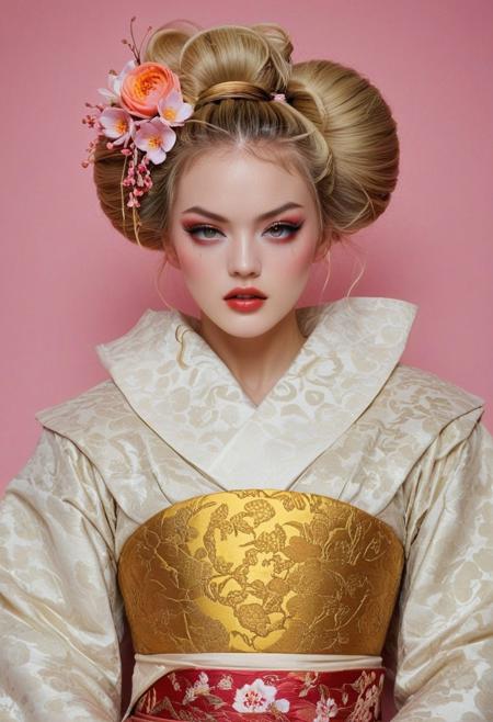 swiss model Julie ordon dressed and make up like a 18th century japanese geisha