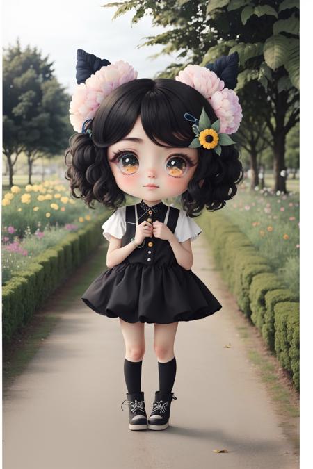 1girl, solo,flower garden chibi<lora:meomeo:1>meomeo style