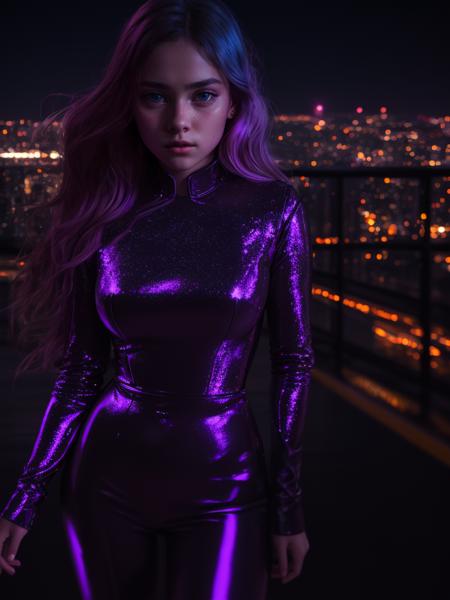 raw, awesome photo of girl, close up, detailed face, night city on the background, 8k, reflections