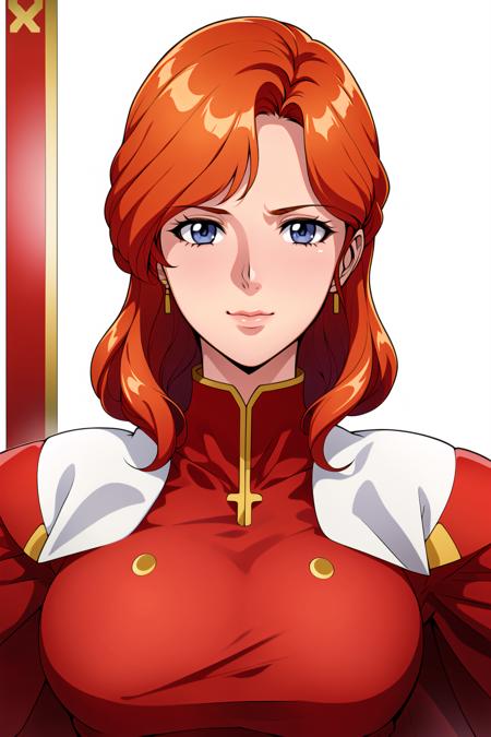 Simple White Background,
red uniform,red jacket,military_uniform,military,long_sleeves,red_cape,Black collar, 
<lora:Berah_Ronah_Crossbone-KK77-V1:0.7>,earrings, jewelry
orange_hair,Very Long hair,Bangs,Blue Eyes,
<lora:Oda_Non_Style-KK77-V2:0.3>,<lora:more_details:0.1>,
1 girl, 20yo,Young female,Beautiful Finger,Beautiful long legs,Beautiful body,Beautiful Nose,Beautiful character design, perfect eyes, perfect face,expressive eyes,perfect balance,
looking at viewer,(Focus on her face),closed mouth, (innocent_big_eyes:1.0),(Light_Smile:0.3),
official art,extremely detailed CG unity 8k wallpaper, perfect lighting,Colorful, Bright_Front_face_Lighting,White skin,
(masterpiece:1.0),(best_quality:1.0), ultra high res,4K,ultra-detailed,
photography, 8K, HDR, highres, absurdres:1.2, Kodak portra 400, film grain, blurry background, bokeh:1.2, lens flare, (vibrant_color:1.2),professional photograph,
(Beautiful,large_Breasts:1.4), (beautiful_face:1.5),(narrow_waist),